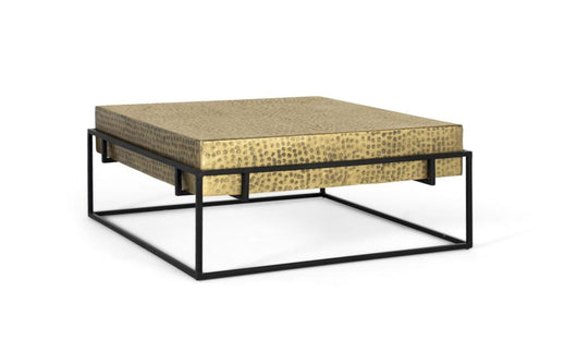 Tavolino quadrato con struttura in ferro dorato