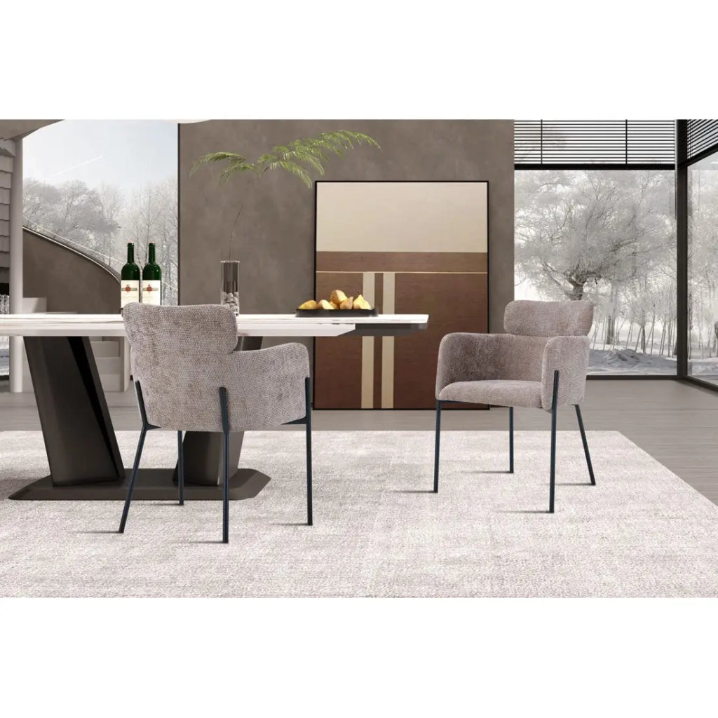 Sedia da pranzo CAMPBELL - Tessuto sabbia - Braccioli - Piedi in metallo nero - Stile design / industriale