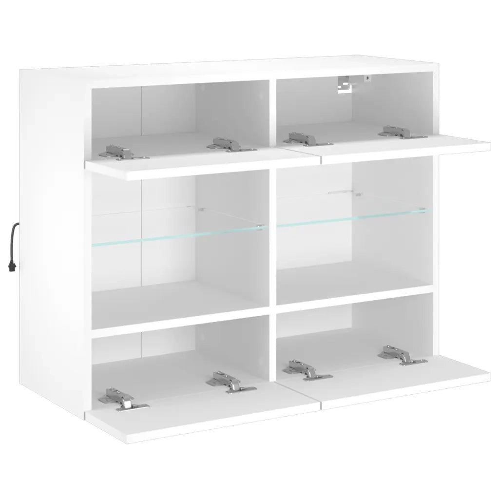 Mobile TV a Parete con Luci LED-Mobile TV a Muro Bianco 78,5x30x60,5 cm
