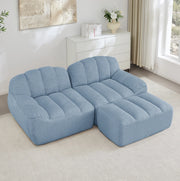 Divano angolare modulare 2 posti con pouf in pile granulato blu HOMVRA