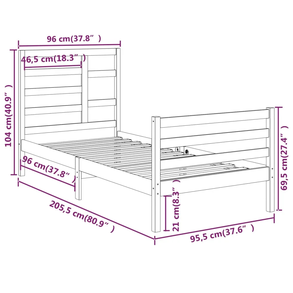 Giroletto-Struttura Letto in Legno Massello 90x200 cm 494688