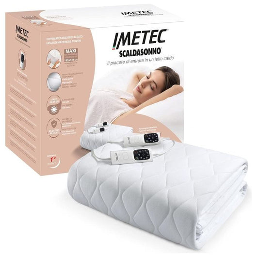Imetec Scaldasonno Adapto maxi coprimaterasso matrimoniale 195x165 cm, Basso consumo, Riscaldamento rapido, Temperatura personalizzata, Tessuto anallergico trapuntato, Doppio comando, 6 temperature