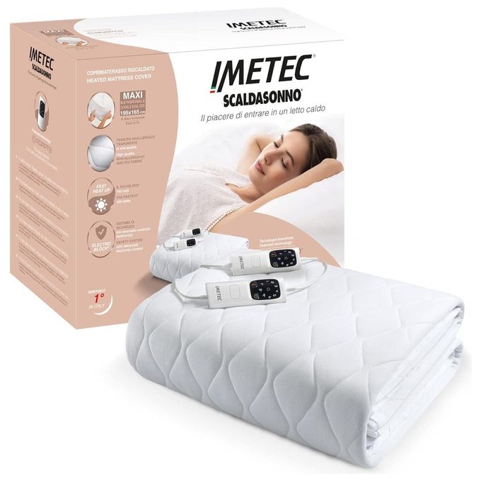 Imetec Scaldasonno Adapto maxi coprimaterasso matrimoniale 195x165 cm, Basso consumo, Riscaldamento rapido, Temperatura personalizzata, Tessuto anallergico trapuntato, Doppio comando, 6 temperature