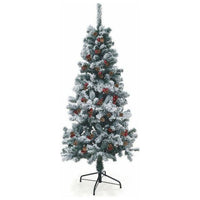 Albero Di Natale Sestriere 150cm 350 Rami con Neve Pigne e Bacche