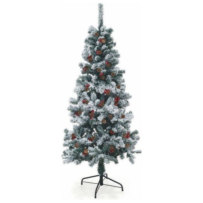 Albero Di Natale Sestriere 150cm 350 Rami con Neve Pigne e Bacche
