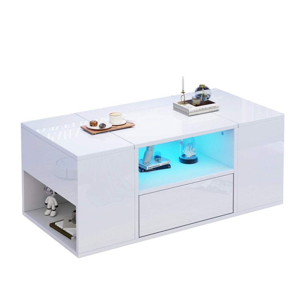 Tavolino da caffè LED bianco lucido 100x50x40 cm