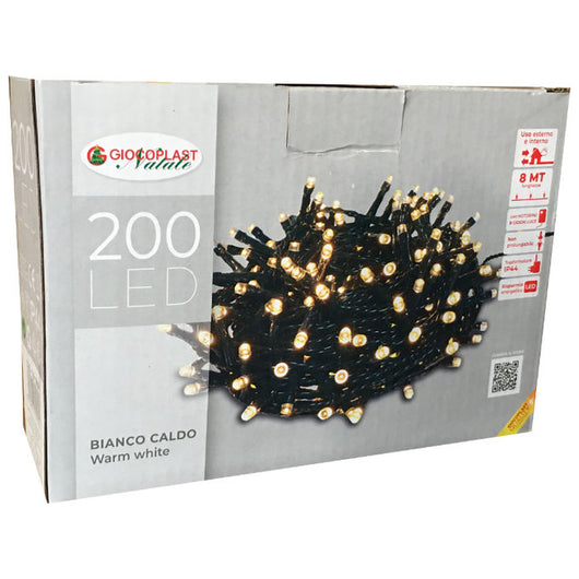 Luci di Natale con 200 Led Bianco Caldo 8Mt Cavo Scuro 3Mt e Trasformatore per Interno e Esterno con giochi luce