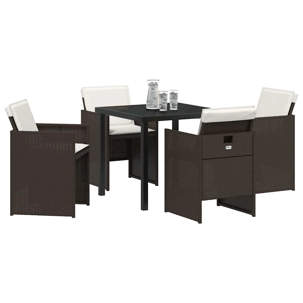 Set da Pranzo per Giardino con cuscino 5 pcs Marrone polyrattan