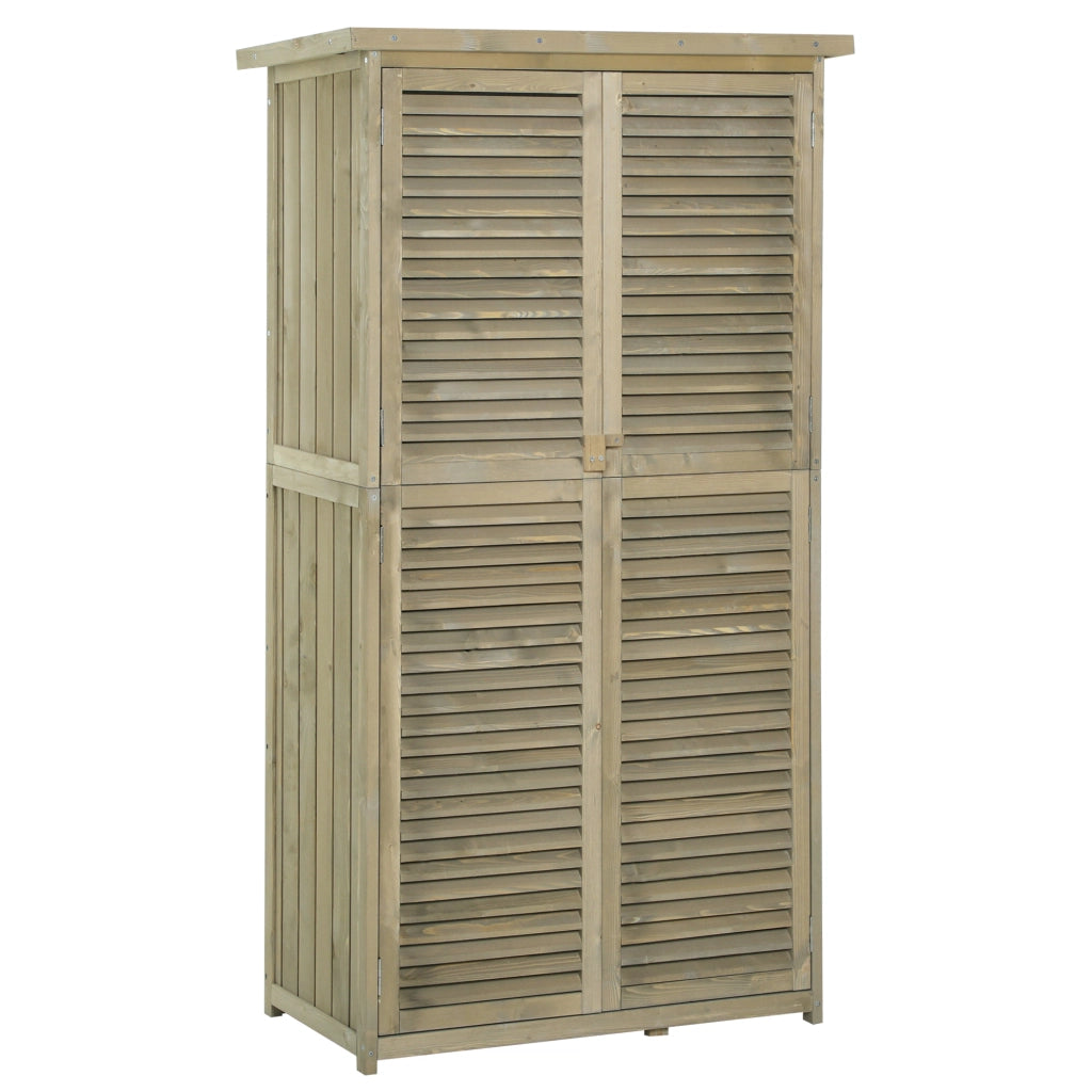 Armadio da Giardino con 3 Ripiani; Doppia Porta a Lamelle e Tetto in Asfalto; Legno Grigio 87 × 46;5 × 160 cm