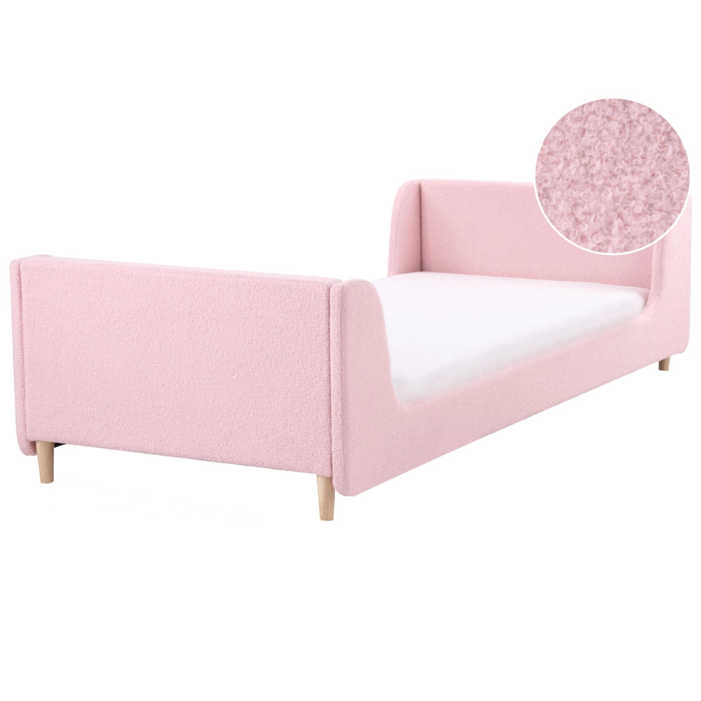 Letto singolo in bouclè rosa con base a doghe 90 x 200 cm Camera da letto Bambini Camera Moderna Tradizionale