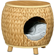 Cuccia casetta per gatti in giacinto d'acqua con cuscino lavabile ¨C Xylo ¨C 44x43x42 cm marrone naturale