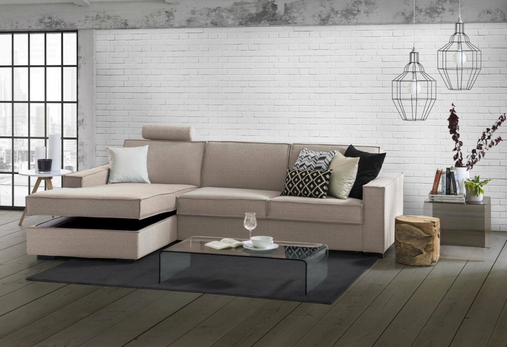 Albenga, Divano Letto con Penisola Sfoderabile Made in Italy, 260x95 cm Grigio Tortora