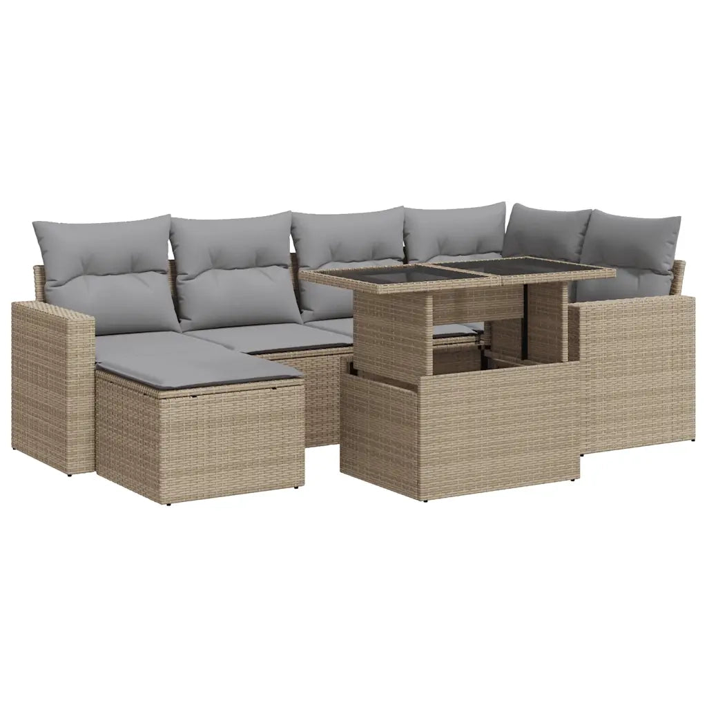Set Divani da Giardino 7 pz con Cuscini Beige in Polyrattan 3326350
