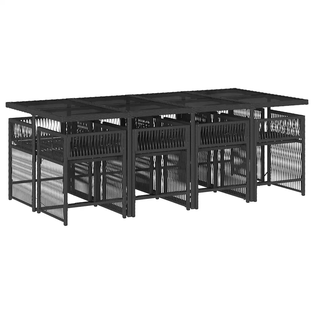 Set da Pranzo da Giardino 9 pz con Cuscini Nero in Polyrattan 3211639
