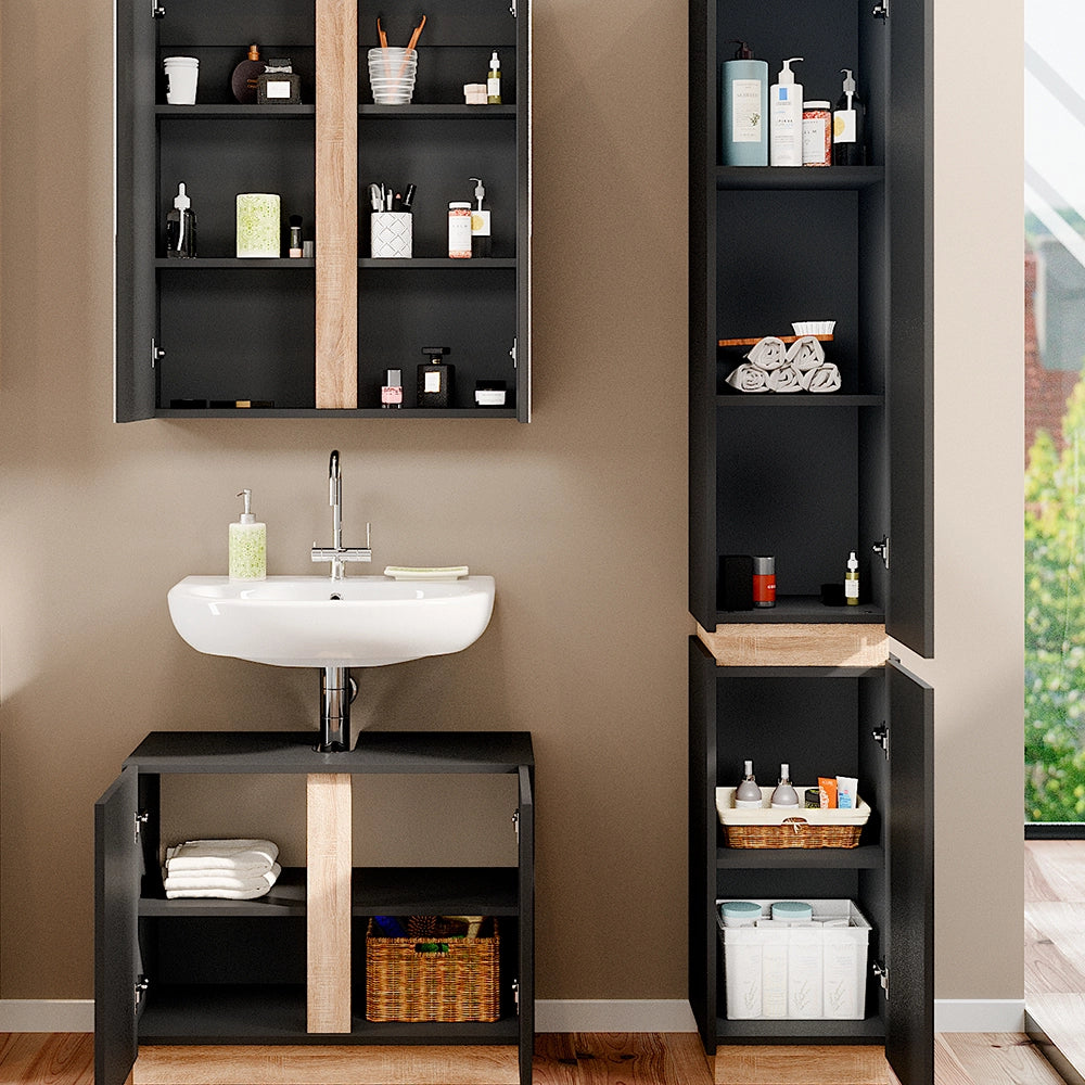 Vicco Set di mobili da bagno Antracite 3 parti, con colonna