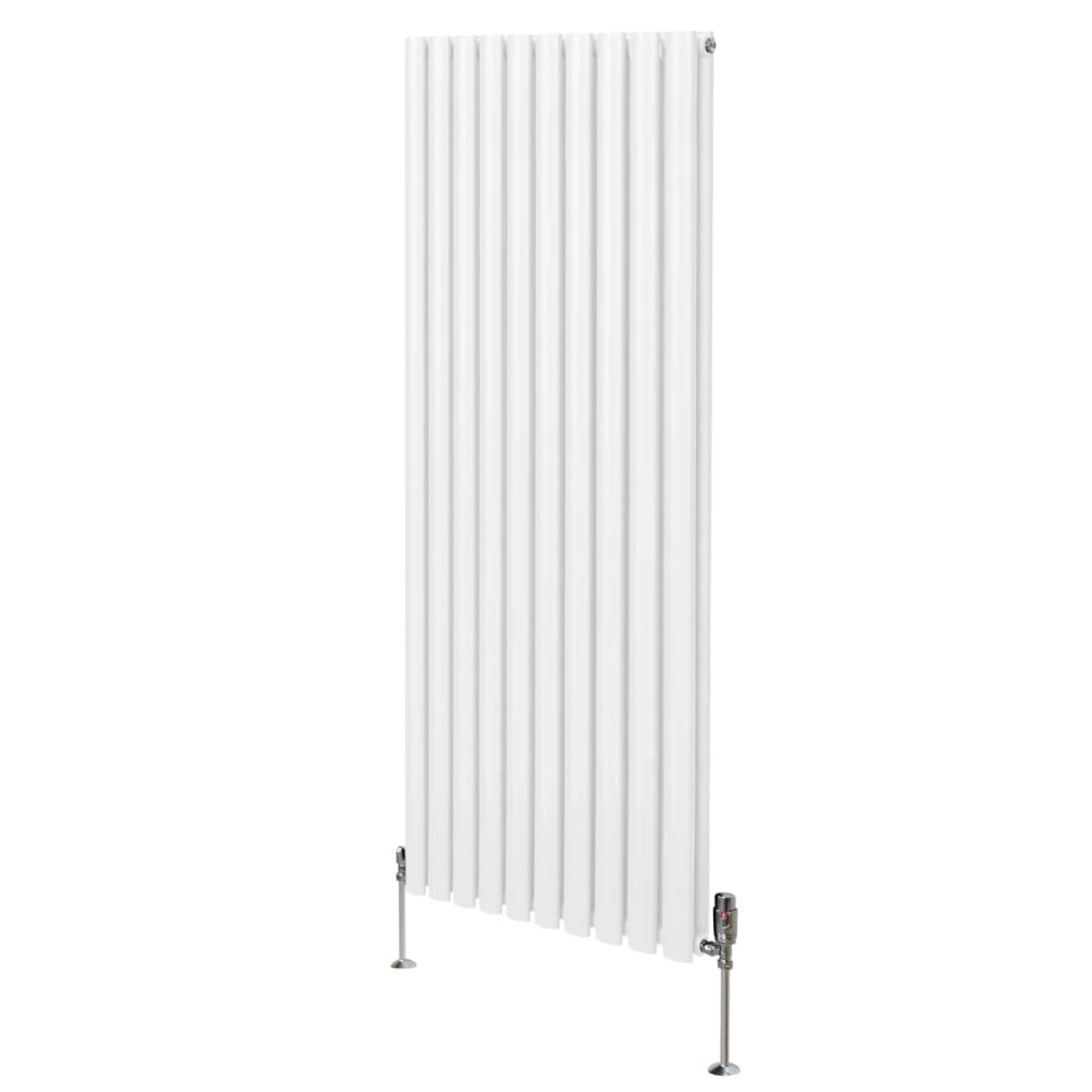 Radiatore a colonna ovale e valvole cromate TRV Designer bianco 1600mm x 600mm