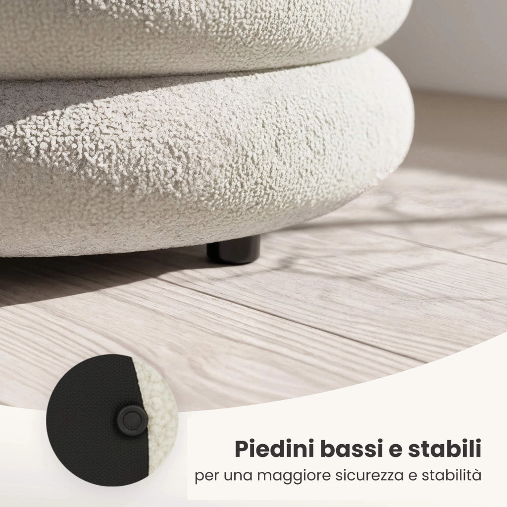 Pouf contenitore cilindrico in tessuto teddy 55 cm MOLLIS Bianco Nebbia