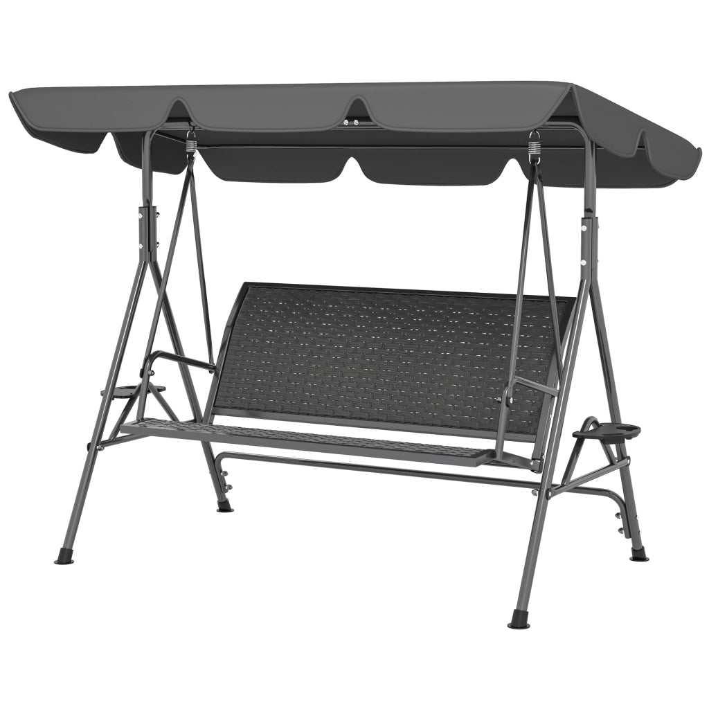 Dondolo da Giardino 3 Posti in Rattan PE e Acciaio ¨C zephmum ¨C Grigio 204x112x150 cm
