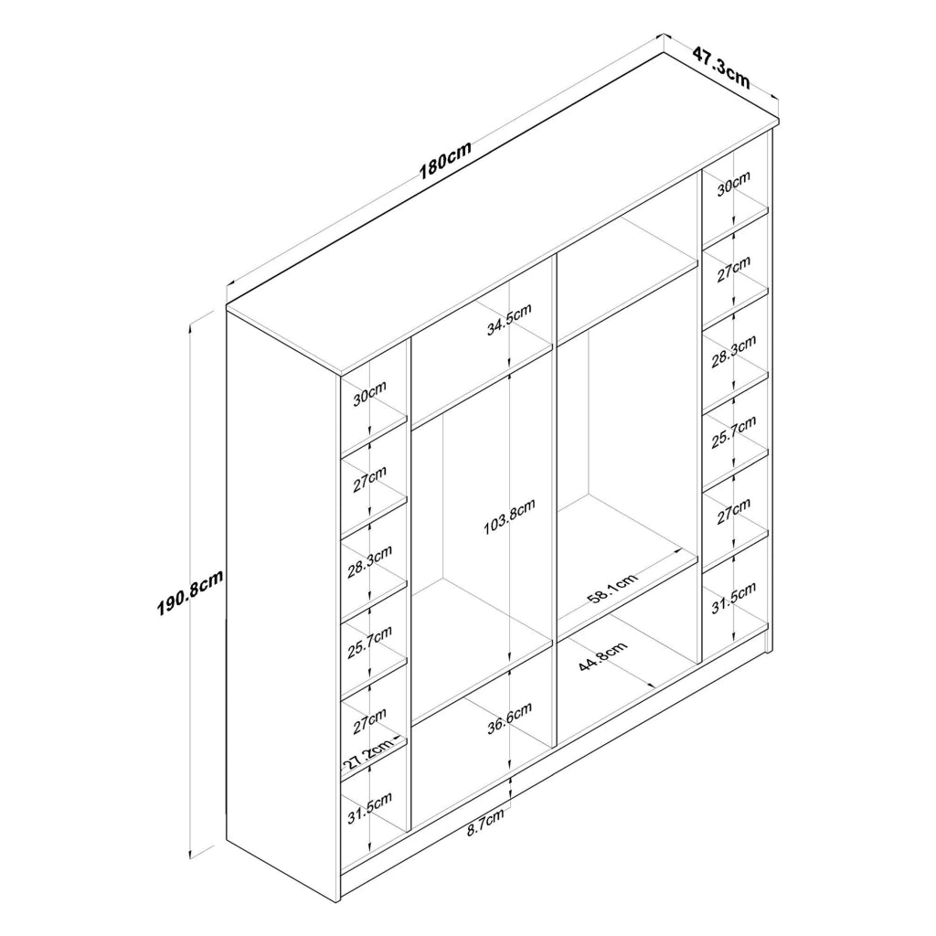 Armadio Camera da Letto Postua, Guardaroba Grande Appendiabiti, 180x191h cm Bianco
