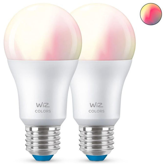 WiZ Lampadina Smart Dimmerabile Luce Bianca o Colorata Attacco E27 60W Goccia 2Pezzi