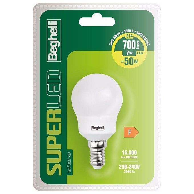 Beghelli SuperLED Lampadina a risparmio energetico Bianco neutro 4000 K 7 W E14 F