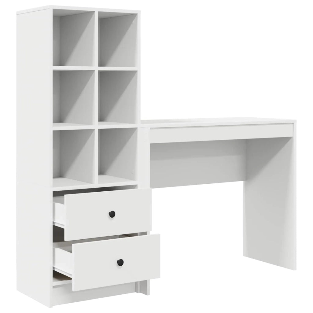 Scrivania | Tavolo da Ufficio con cassetto con lo scaffale 2 pz Bianco