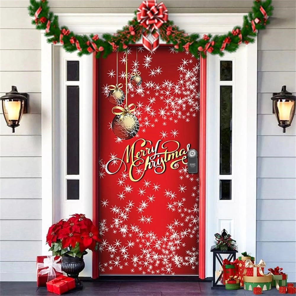 Trade Shop - Copri Porta Natalizio Con Elastico Decorazioni Sfondi Addobbi Natale 90x210 Cm -