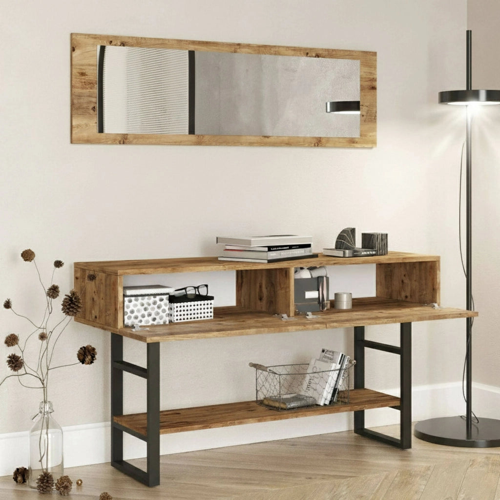 Consolle Izo, Tavolo multiuso, Mobiletto d'appoggio, Scrivania da corridoio, 139x43h76 cm, Quercia