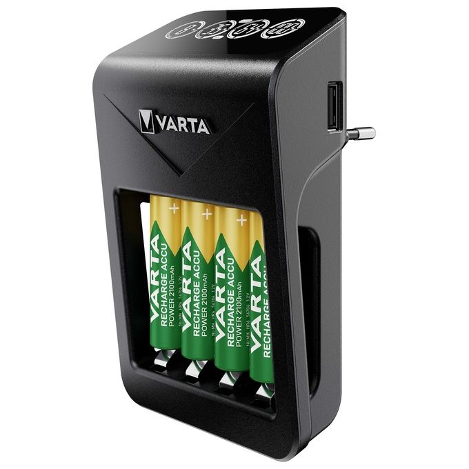 Varta LCD Plug charger+ AA & AAA ((Batterie ricaricabili NiMH incl. 4x AA 2100 mAh accu), nero