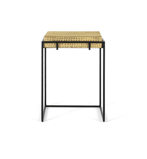 Tavolino in acciaio e gambe in ferro dorato