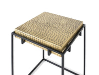 Tavolino in acciaio e gambe in ferro dorato