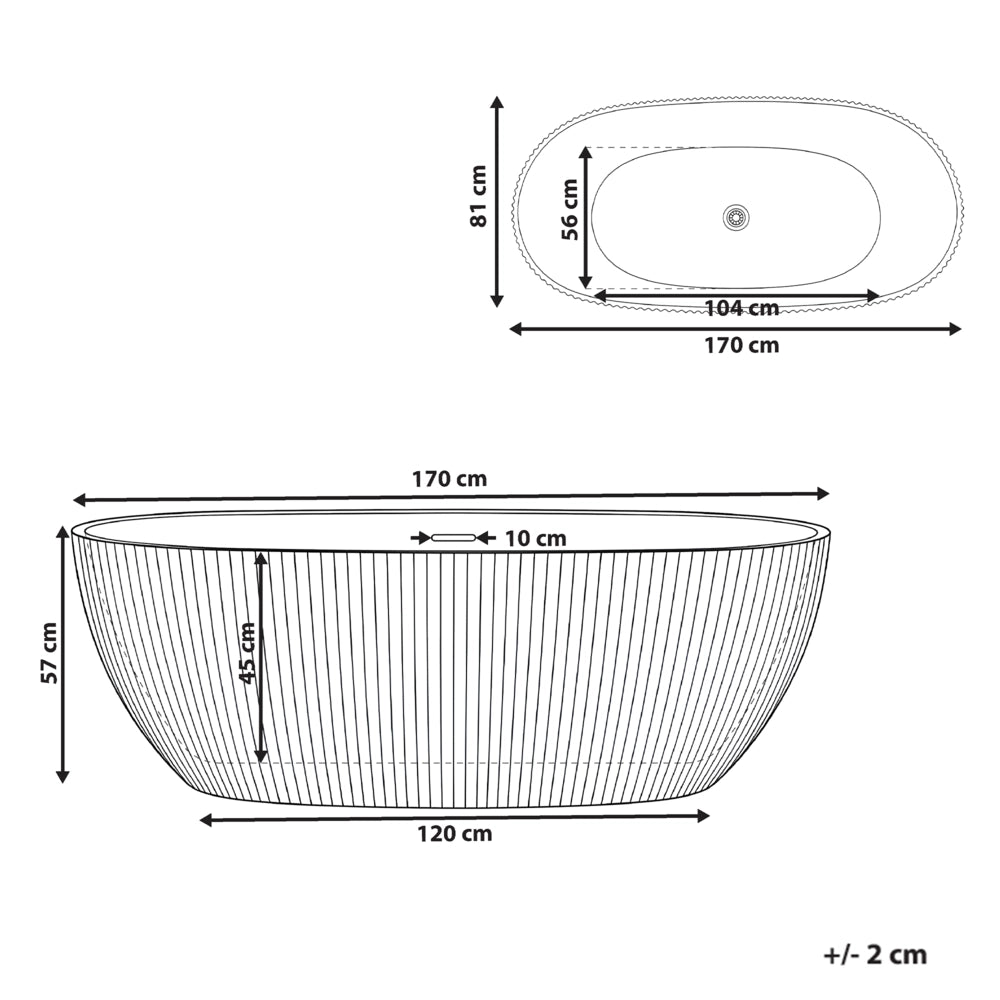 Tappetino da bagno indipendente in acrilico bianco opaco 170 x 81 cm forma ovale con finitura scanalata stile moderno per il bagno