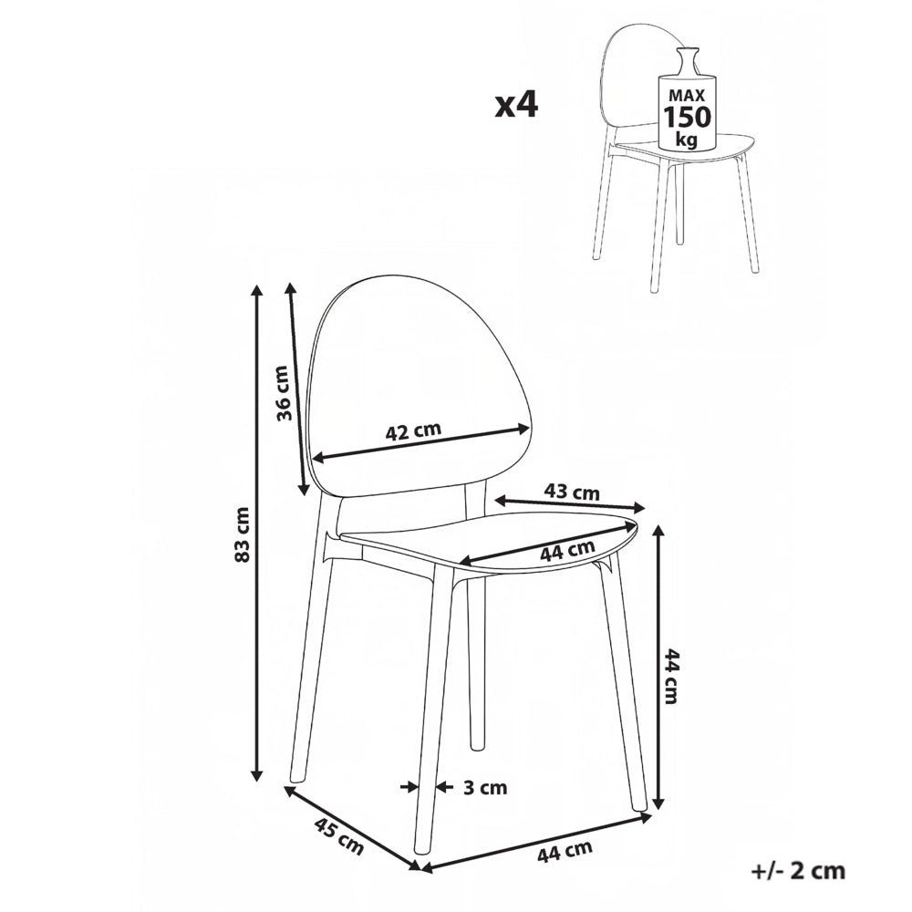 Set di 4 sedie da pranzo in plastica marrone per interni ed esterni senza braccioli stile classico minimalista