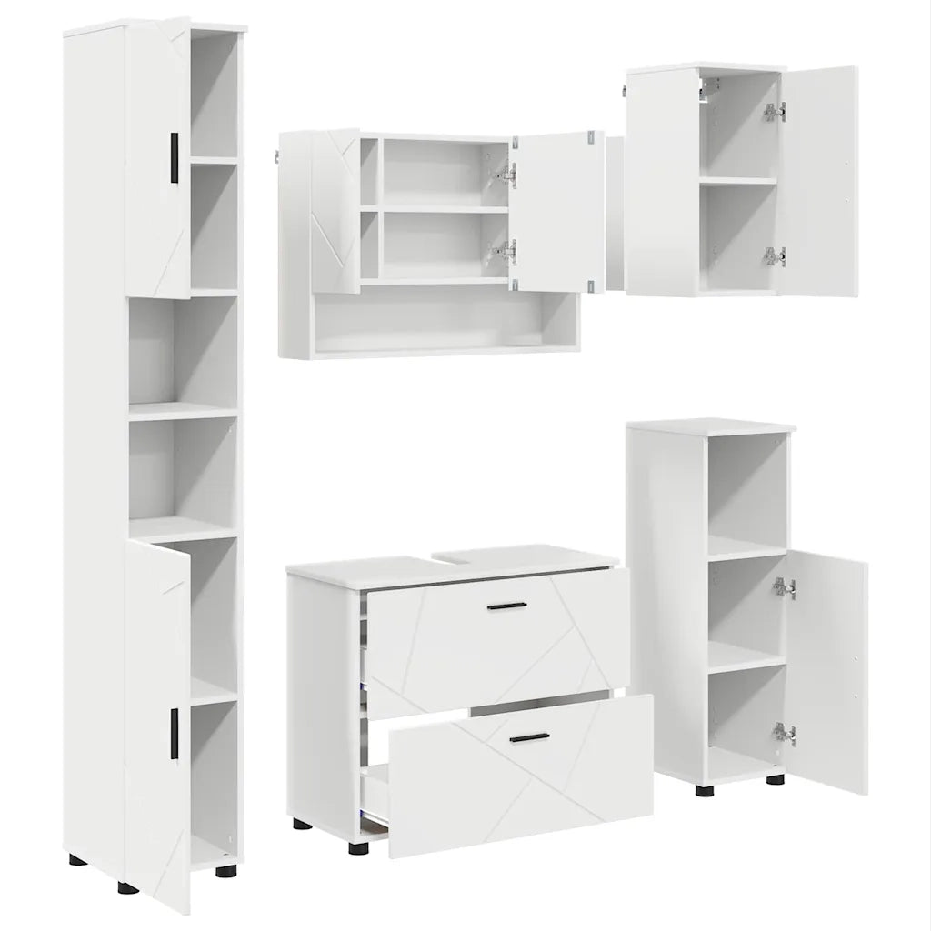 Set di mobili per il bagno con cassetto con porta 5 pcs Bianco 3393063