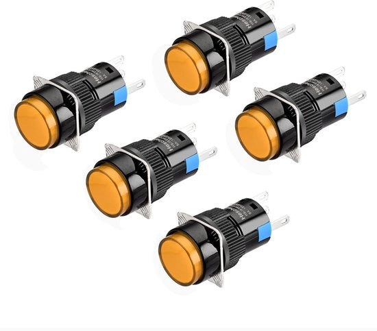Pulsante a Pressione - Interruttore LED - Compatta e Affidabile - Arancione - Per Circuiti di Controllo Elettrico - 5 Pezzi