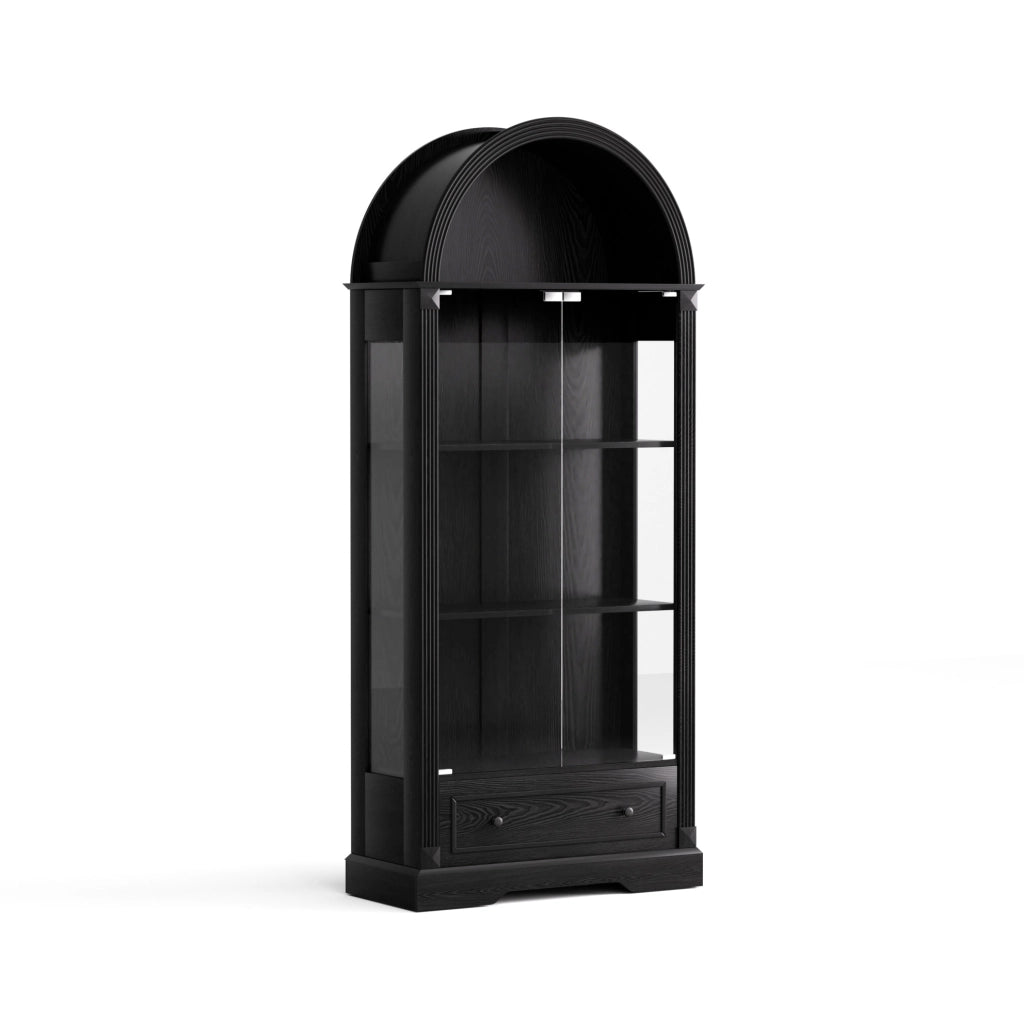 Vetrina ad arco in MDF e vetro con LED a sensore; 80 × 35 × 180 cm; nera