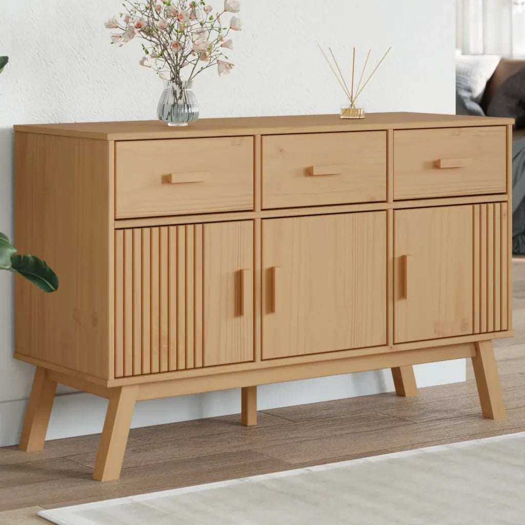Credenza | Madia | Buffet da pranzo | Armadio da pranzo OLDEN Marrone 114x43x73,5 cm in Legno Massello di Pino