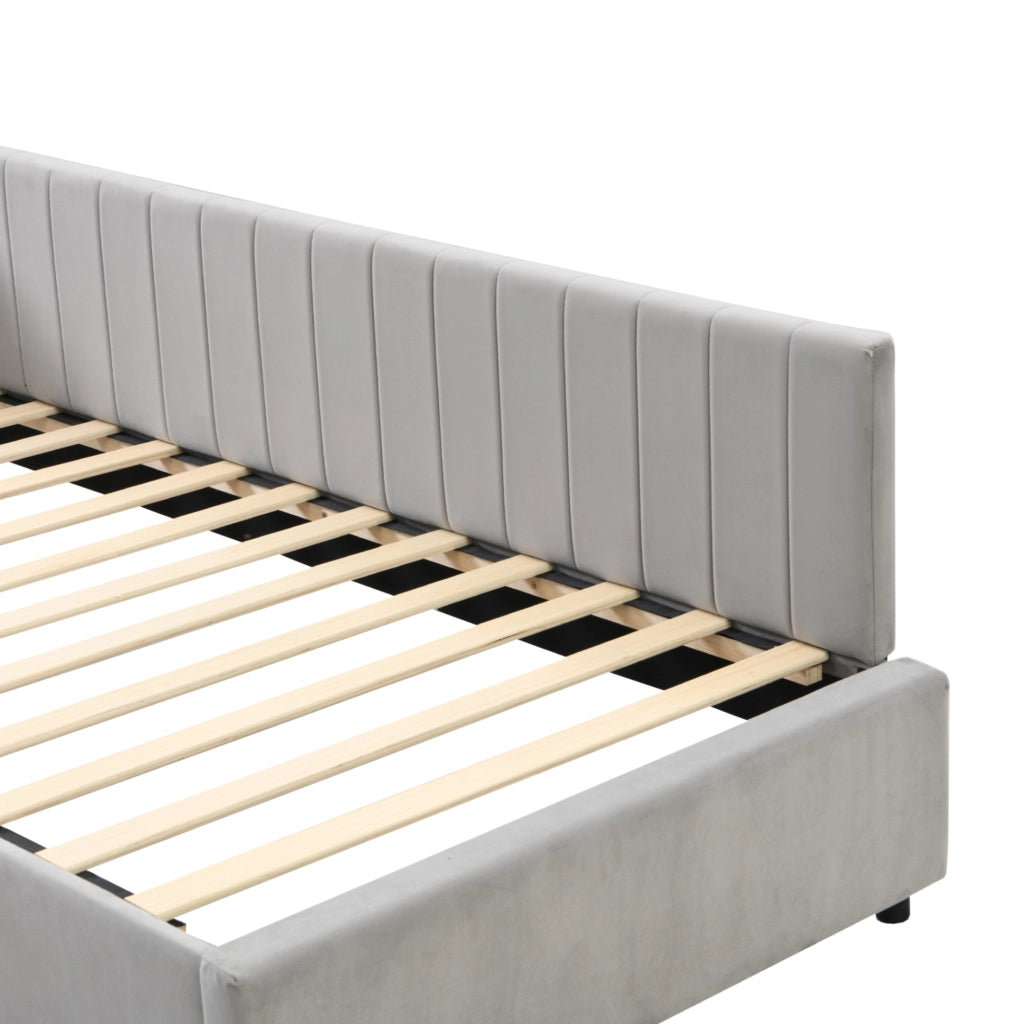 Letto imbottito 90x200 cm con rete a doghe; in velluto grigio