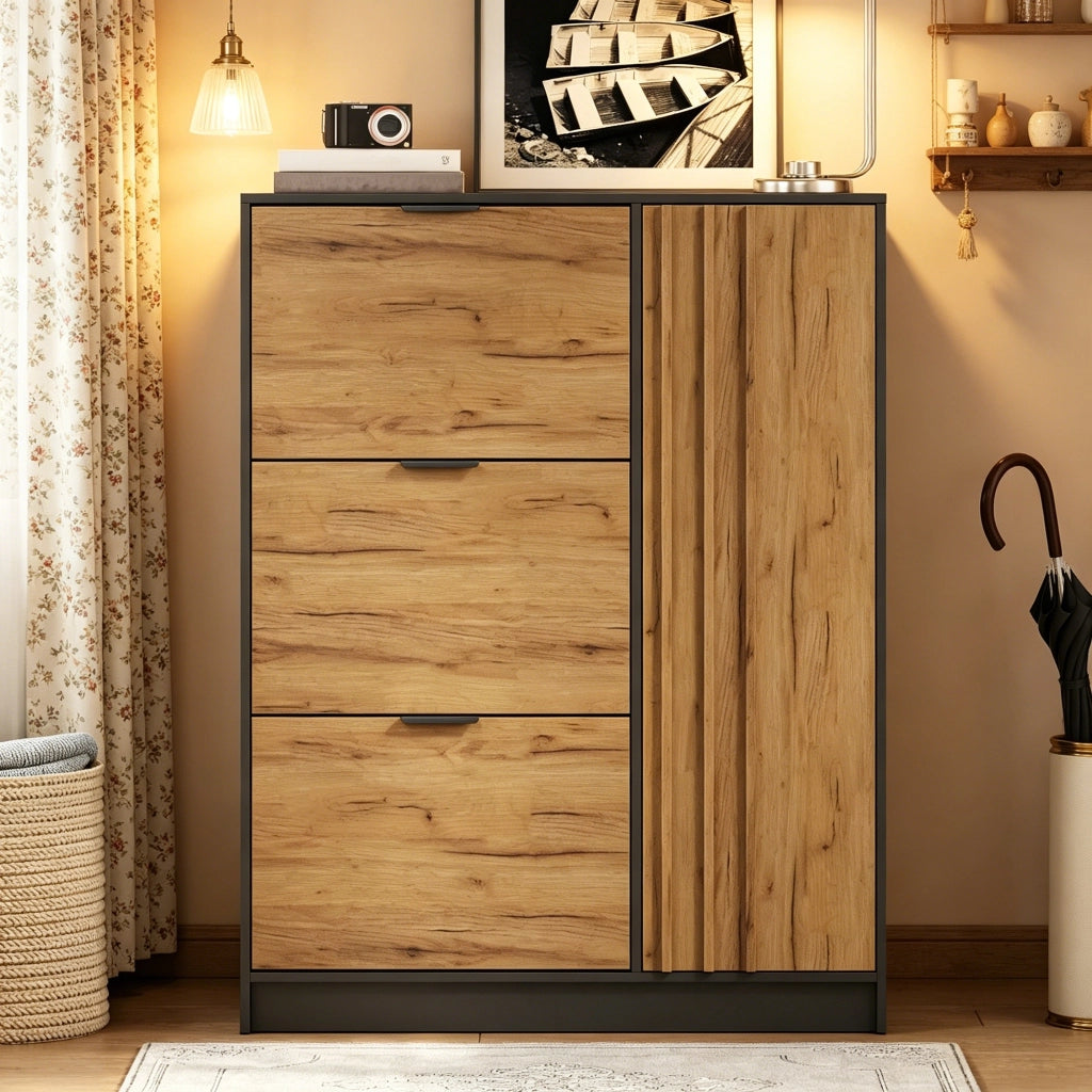 Scarpiera con 3 ribalte e 1 anta; ripiani removibili per ingresso - 100x30x130 cm