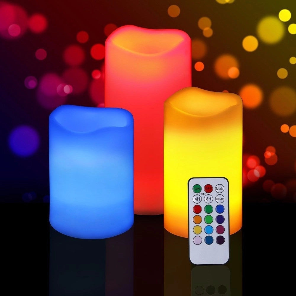 Trade Shop - Set 3 Candele Led Luce Rgb Candela Telecomando Fuoco Finto Cromoterapia Massaggi -