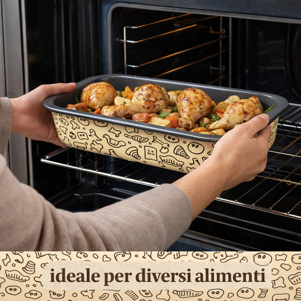 Set 4 Teglie Rettangolari con Alette 20-25-30-35cm Teglia da Cucina Antiaderente