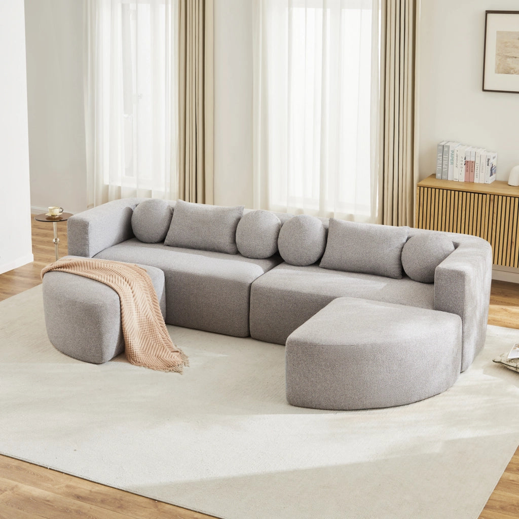 Divano Letto Modulare ¨C MINIMAL ¨C Grigio, Tessuto Chenille, 292x165x68 cm