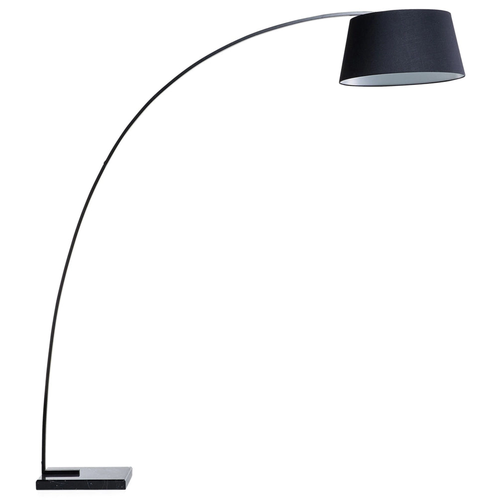 Lampada da terra in metallo Nero 234 cm con struttura curva paralume in policotone paralume a tamburo con base in marmo dal design moderno