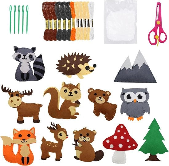 Set di ago per bambini a partire dai 6 anni - 12 pezzi - Animali in velluto - Kit di base per principianti - Hacking con ago - Tema animale.