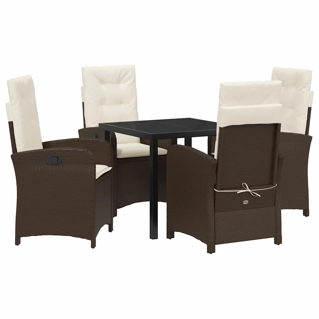 Set da Pranzo per Giardino con cuscino 5 pcs Marrone polyrattan 3380268