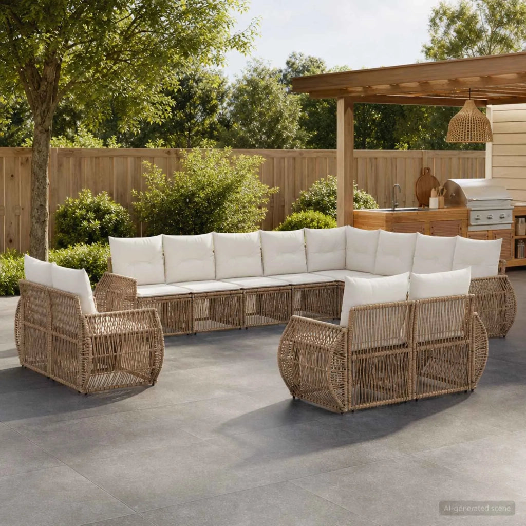 Set Divano da Giardino 12 pz Beige e Bianco Crema polyrattan 3435594