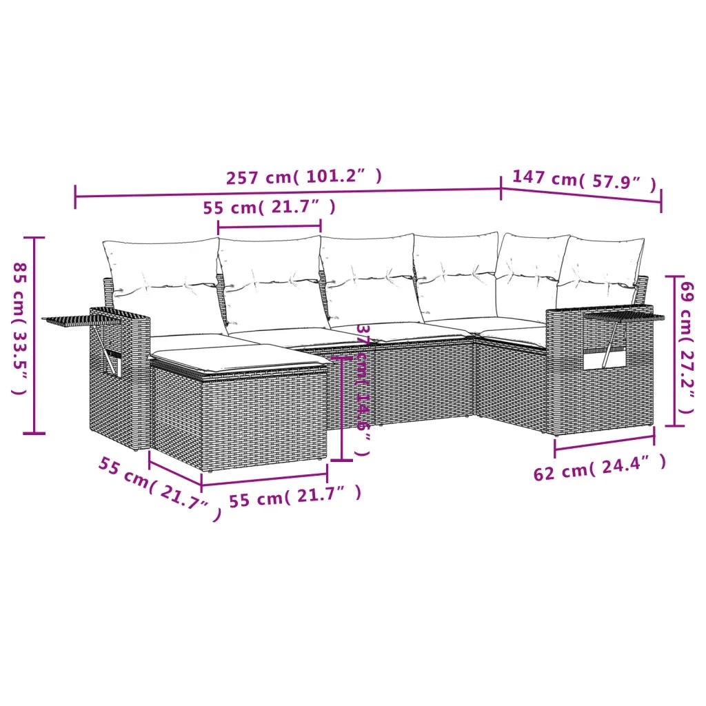 Set Divano da Giardino 6 pz con Cuscini Grigio in Polyrattan 3220459