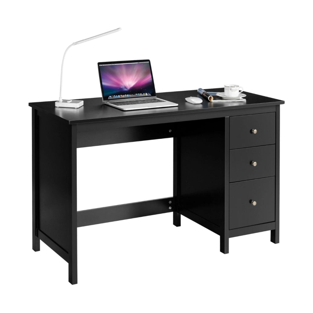 Scrivania per computer con 3 cassetti per casa studio ufficio, Tavolo per laptop con superficie spaziosa Nero