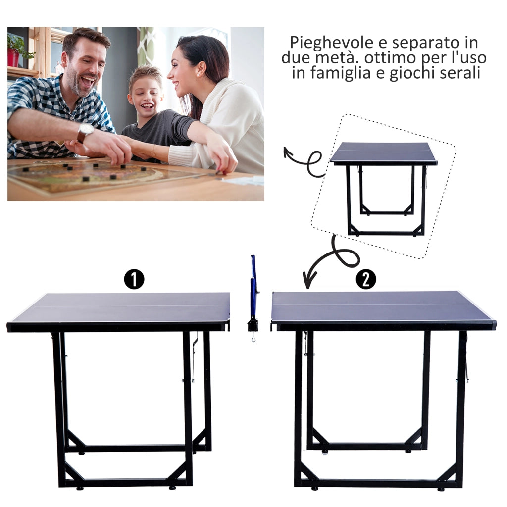 EasyComfort Tavolo da Ping Pong Pieghevole per Interni, Tavolo Ping Pong con Rete, Montaggio Non Richiesto, 182x91 cm, Blu e Viola
