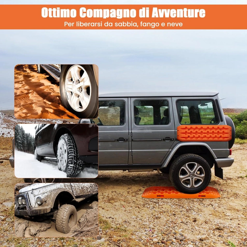 Tappetino di Trazione 2 Pezzi, Carico 10T, Piastre di Trazione per SUV Camper Auto Camion, Tavola di Recupero per Piste Offroad, per Sabbia, Neve, Fango (Arancione, 107 x 31 x 7 cm)